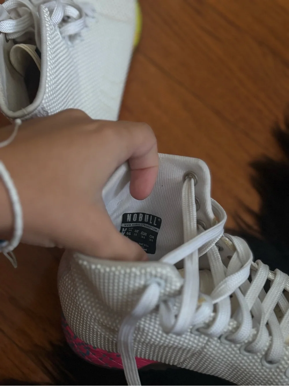 NOBULL Kids White High-Top Sneakers with Rainbow Accent Sole